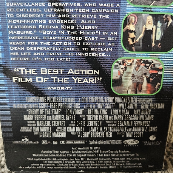 Enemy Of The‎ State VHS Movie 1999 Will Smith Gene Hackman Thriller Movie - Picture 9 of 9